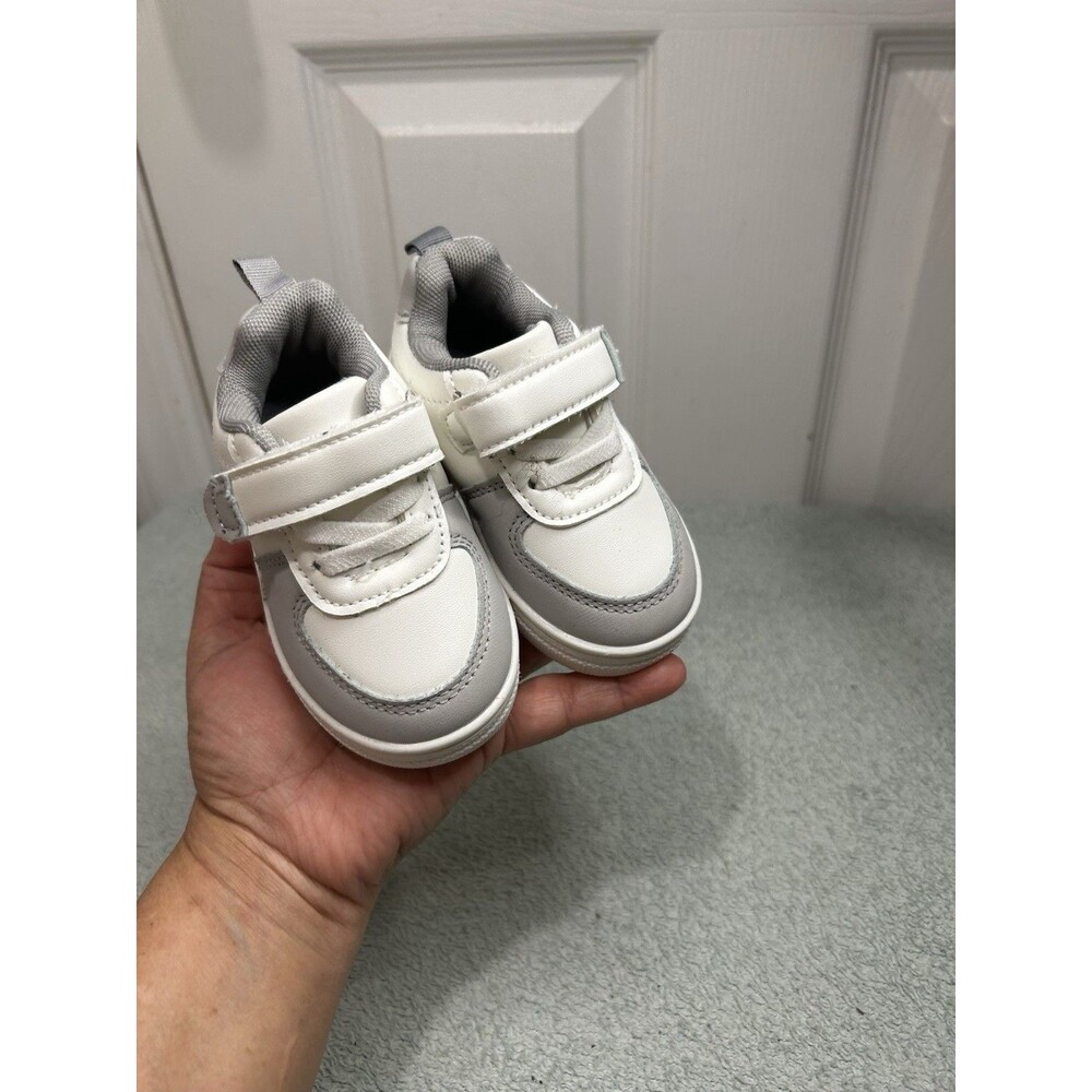 First Steps Toddler Sneakers White Gray Hook & Loop Size 5